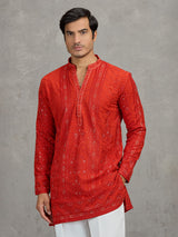 Orange georgette embroidered haldi festive kurta suit