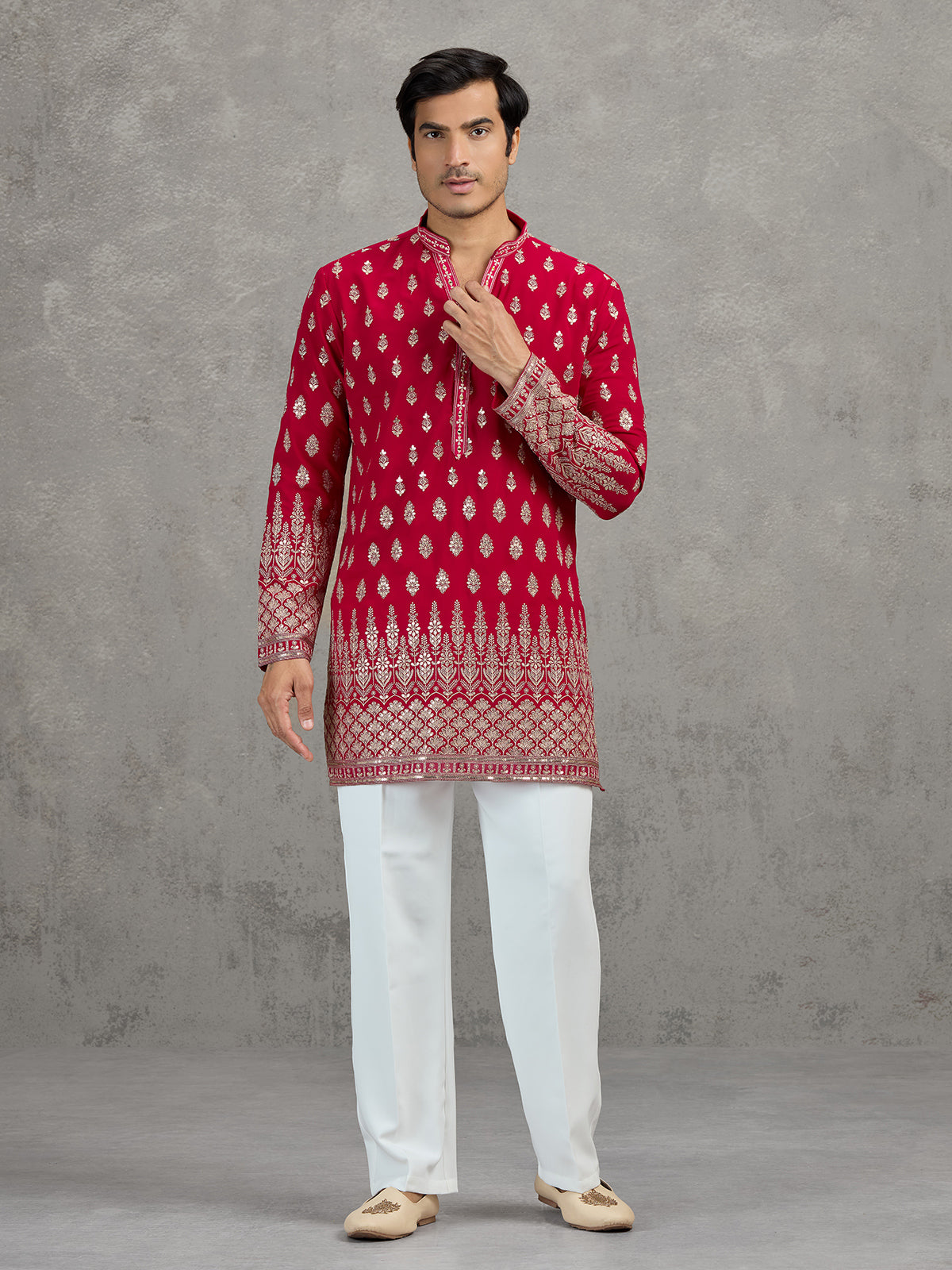 Rani pink georgette embroidered festive kurta suit
