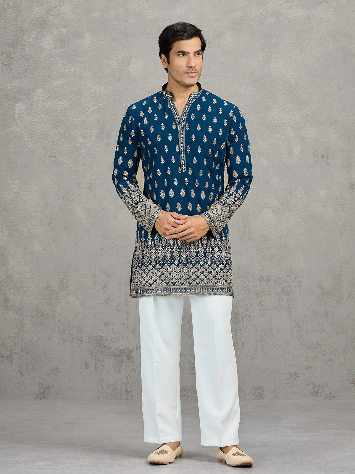 Teal blue georgette designer embroidered kurta suit