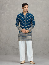 Teal blue georgette designer embroidered kurta suit