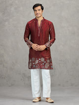 Maroon silk blend embroidered wedding kurta suit