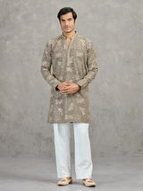 Dusty olive Korean silk embroidered festive kurta suit