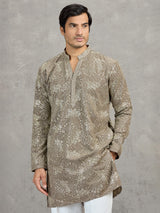 Dusty olive Korean silk embroidered festive kurta suit