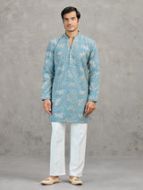 Sky blue korean silk embroidered festive kurta suit