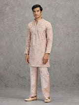 Dusty pink tissue silk embroidered elegant festive kurta suit