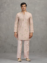 Dusty pink tissue silk embroidered elegant festive kurta suit