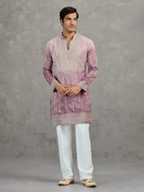 Lilac purple shaded tissue embroidered festive kurta suit