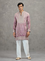 Lilac purple shaded tissue embroidered festive kurta suit