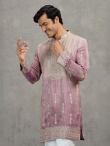 Lilac purple shaded tissue embroidered festive kurta suit