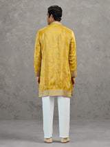 Mustard yellow shaded tissue embroidered haldi kurta suit