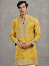 Mustard yellow shaded tissue embroidered haldi kurta suit