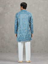 Pastel stone grey tissue embroidered festive kurta suit