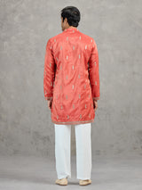 Orange tissue embroidered festive kurta suit