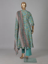 Mint blue cotton silk yoke style printed festive kurti set