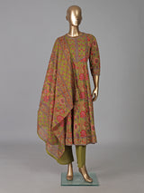 Mehendi green cotton kurti set with printed dupatta