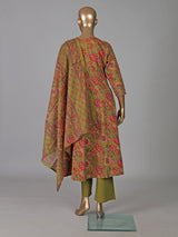 Mehendi green cotton kurti set with printed dupatta
