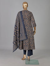 Navy printed cotton kurti set with dupatta for women
