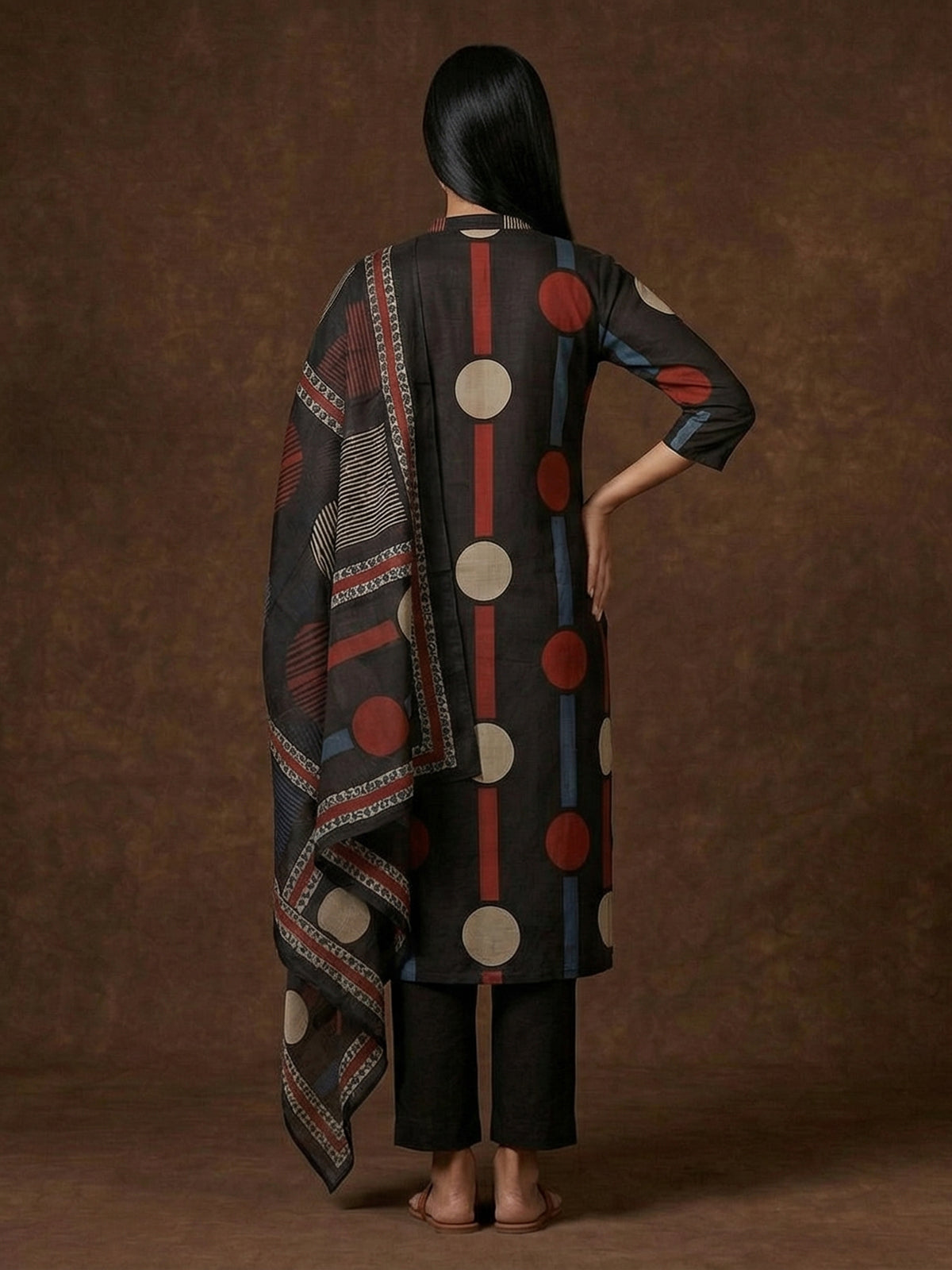 Black straight cut cotton kurti set