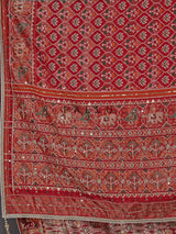 Crimson maroon art patola silk saree with embellished detailing