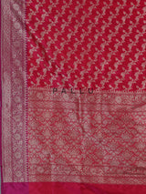 Crimson red banarasi silk saree with classic zari motifs