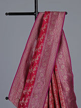 Crimson red banarasi silk saree with classic zari motifs