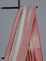 Off white banarasi silk saree with delicate zari detailing