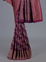 Violet banarasi silk saree with intricate zari border