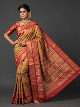 Yellow hyderabadi patola silk saree with double ikat motifs