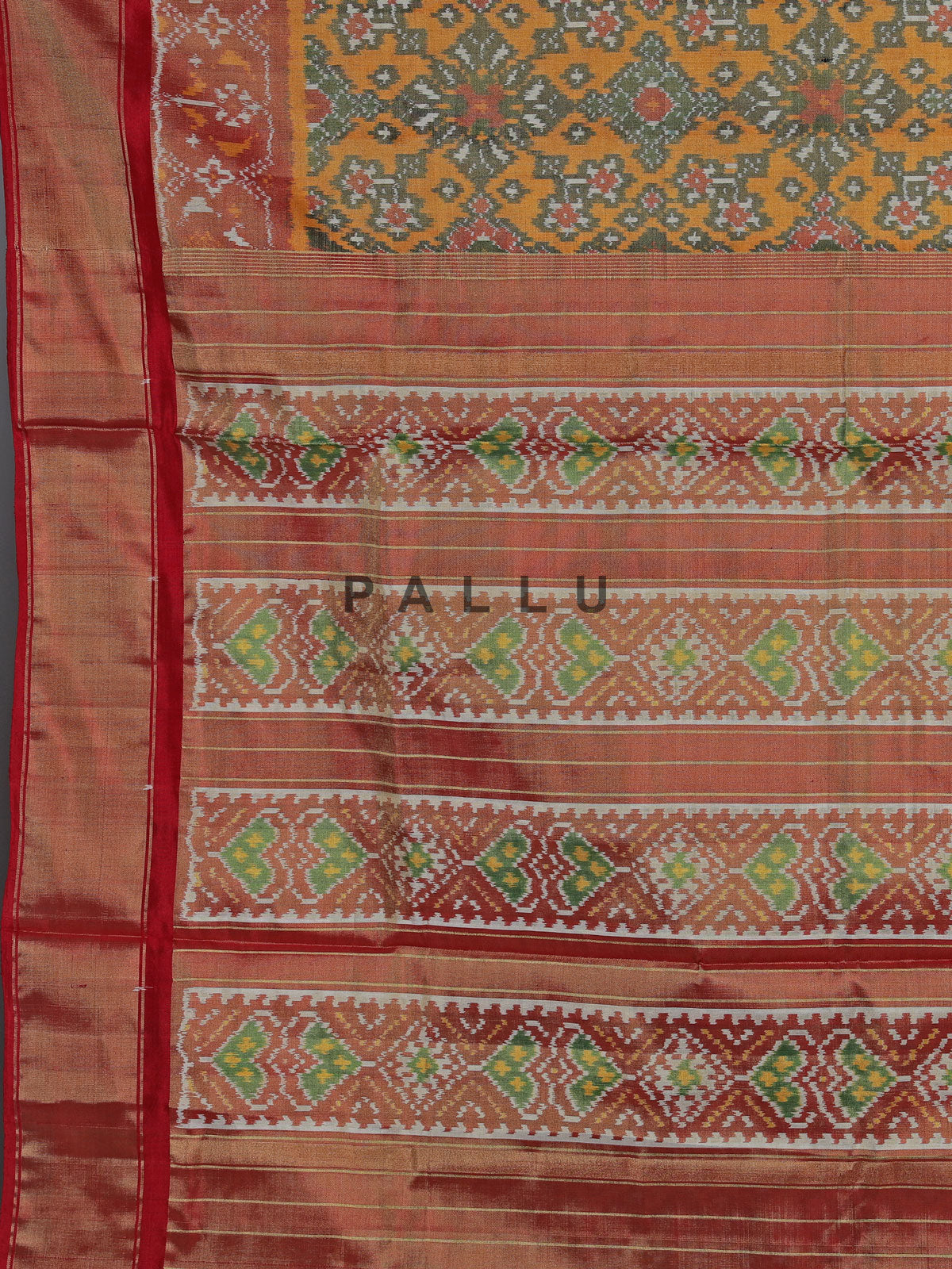 Yellow hyderabadi patola silk saree with double ikat motifs