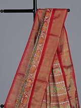 Yellow hyderabadi patola silk saree with double ikat motifs