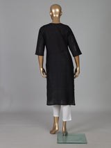 Black cotton silk embroidered work straight cut kurti