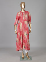 Pink silk floral printed casual wear kurti design