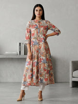 Off white silk floral printed casual kurti style