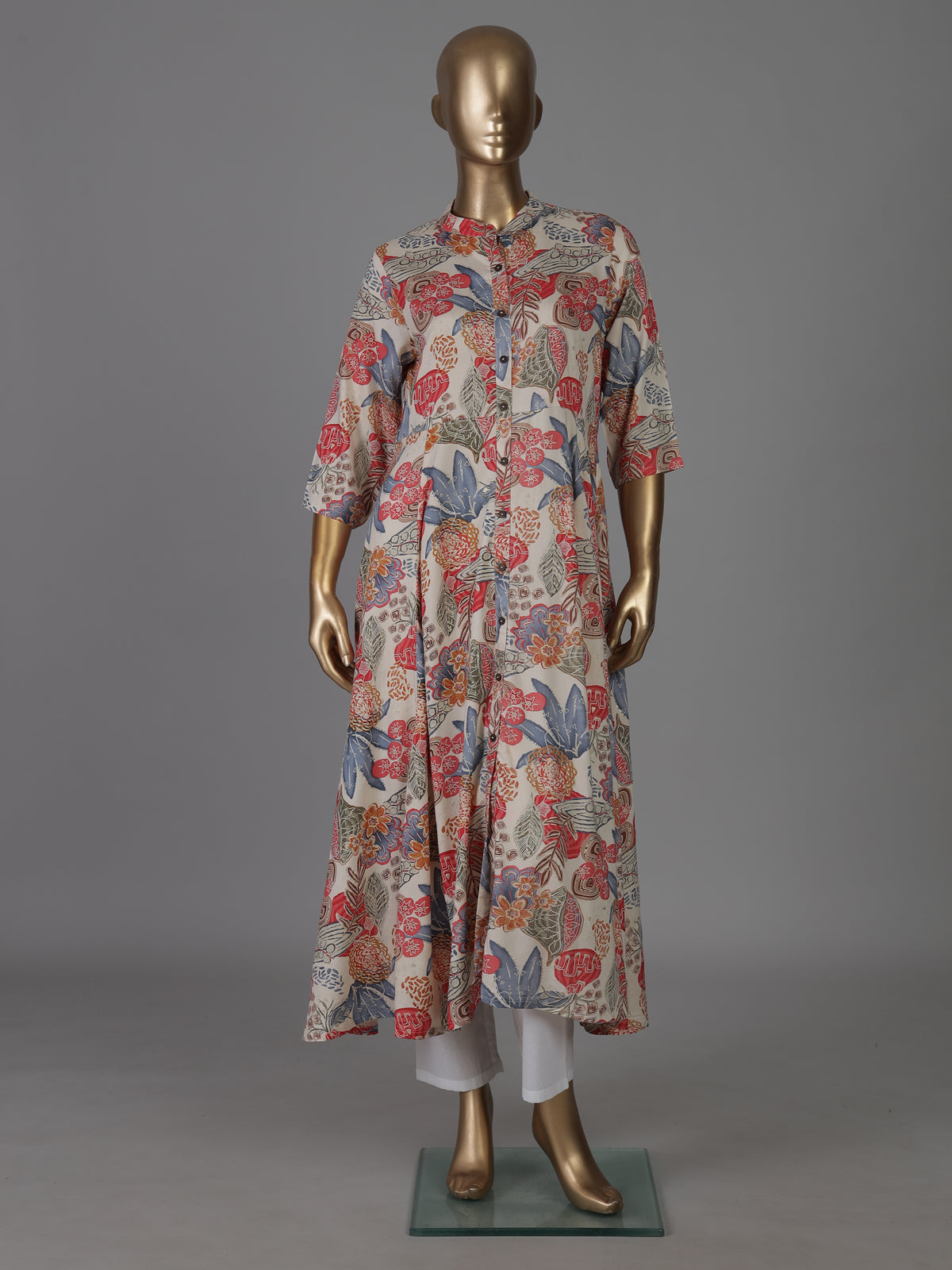Off white silk floral printed casual kurti style