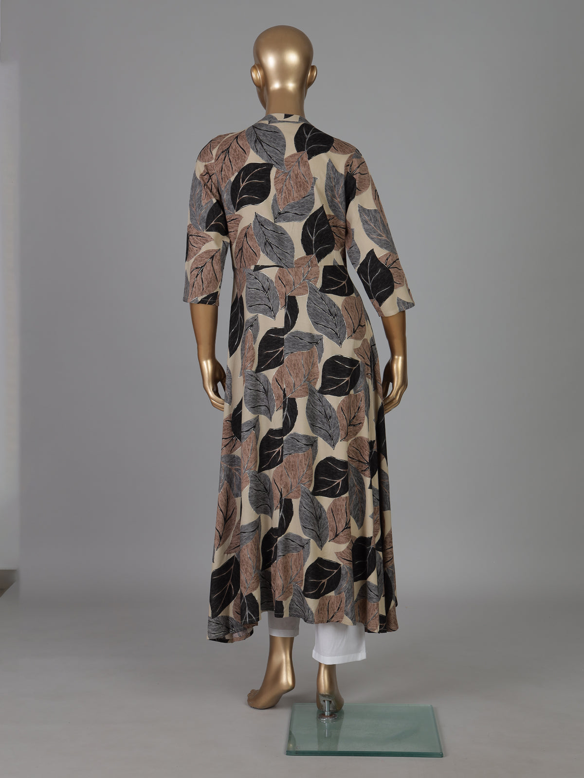 Beige silk printed casual stand collar kurti design