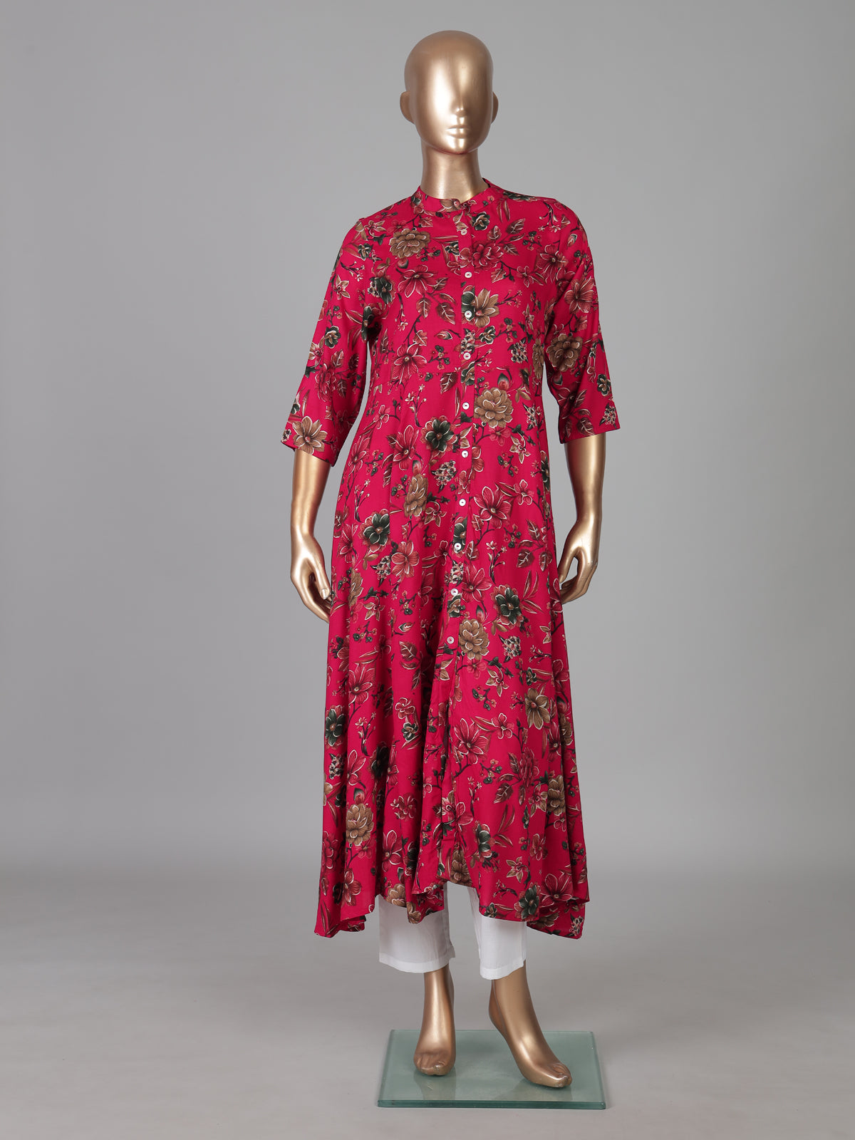 Magenta silk floral printed casual wear kurti style