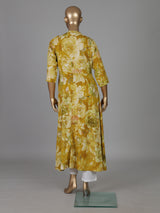 Mehendi yellow silk floral printed casual kurti design