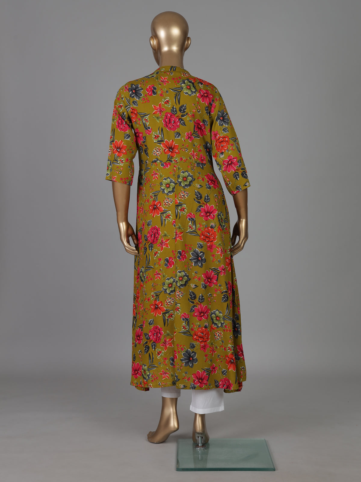 Mehendi olive silk floral printed casual kurti style