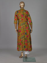 Mehendi olive silk floral printed casual kurti style