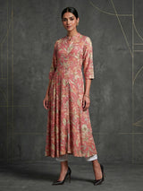 Onion pink floral printed cotton silk a line kurti