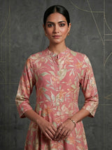Onion pink floral printed cotton silk a line kurti