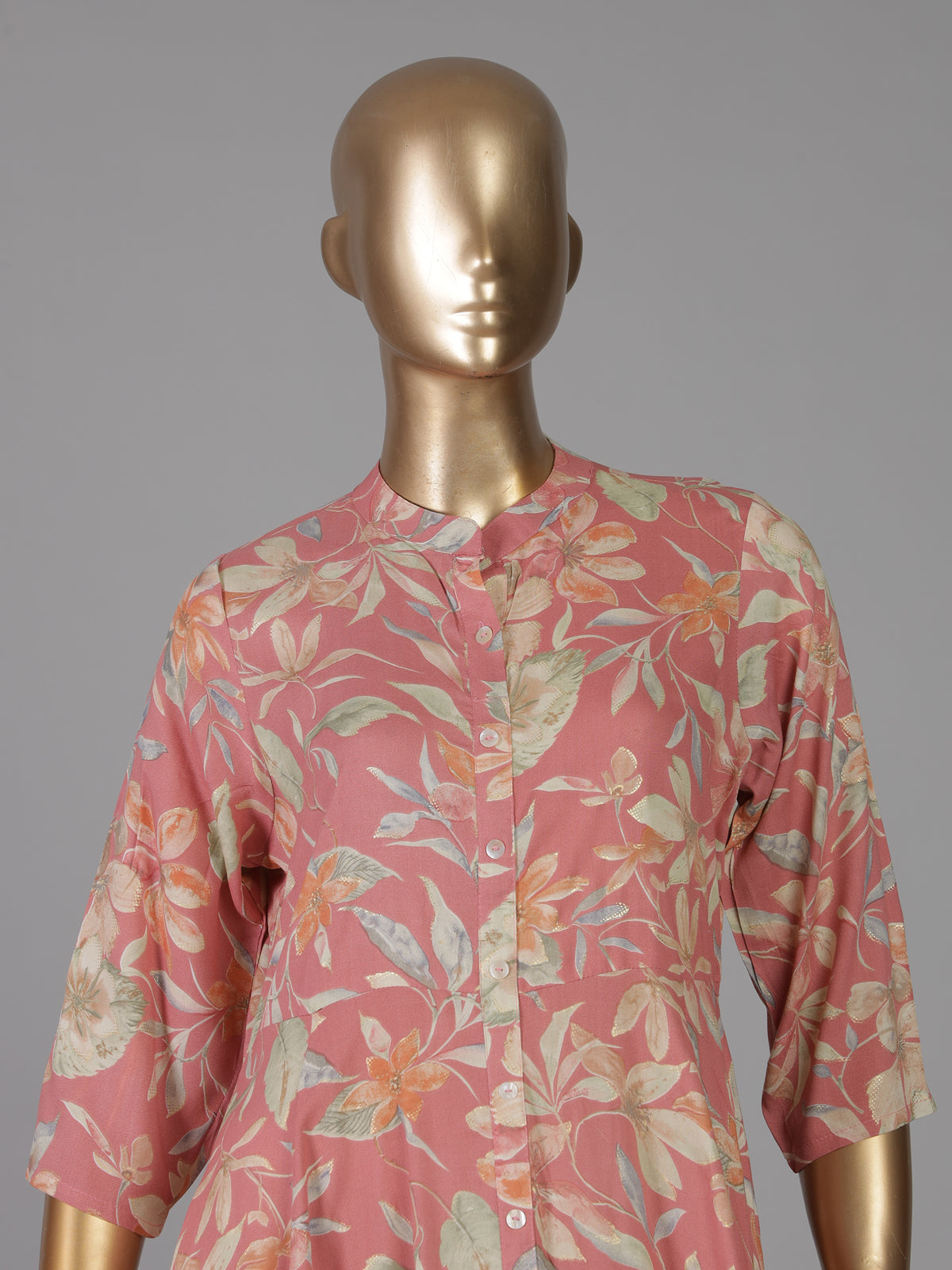 Onion pink floral printed cotton silk a line kurti