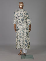 Off-white floral printed cotton silk a line kurti