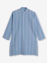 Sky blue silk embroidered mandarin collar festive kurta suit