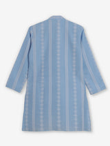 Sky blue silk embroidered mandarin collar festive kurta suit