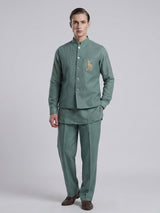 Sage green designer waistcoat set with deer motif