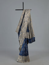 Dual tone blue banarasi silk saree with gold zari detailing