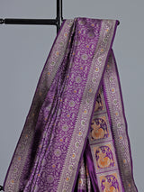 Dark purple banarasi silk saree with intricate zari motifs