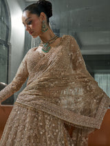 Dark beige net bridal lehenga choli for reception