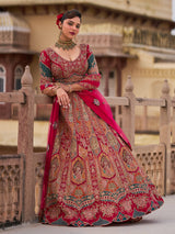 Crimson red silk net bridal lehenga choli